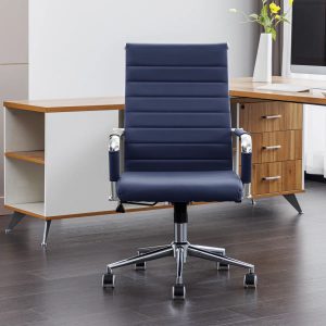 Vexol Amaiia Mid-Back Ribbed Office Chair in Blue PU Leather