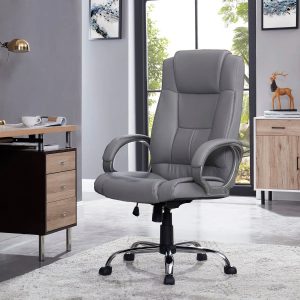 Vexol Jakyrah High-Back Executive Office Chair in Gray Faux Leather