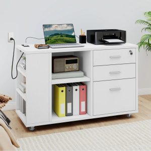 Vexol 39 inch Mobile Lateral File Cabinet with Built-In Power Outlet