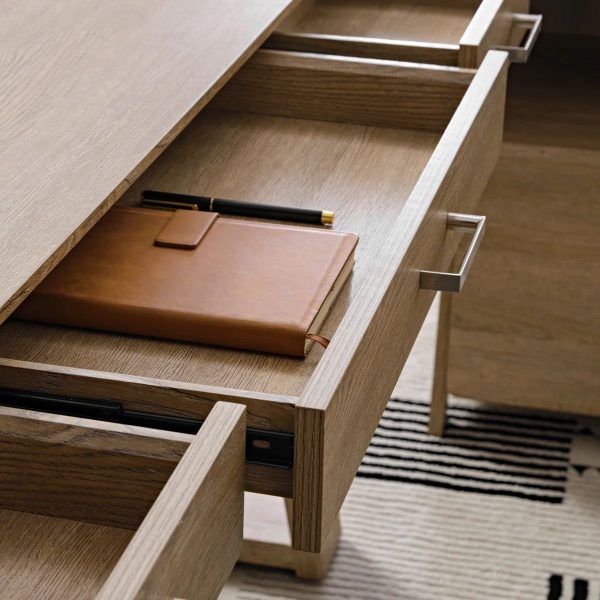 Built-in Wireless Charging Surface and Power Outlets on Oak Desk