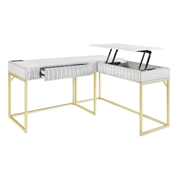 Adjustable Lift-Top Workspace on Antique White Executive Corner Desk