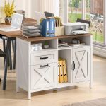Farmhouse Lateral File Cabinet with 2 Drawers and Open Storage Cabinet